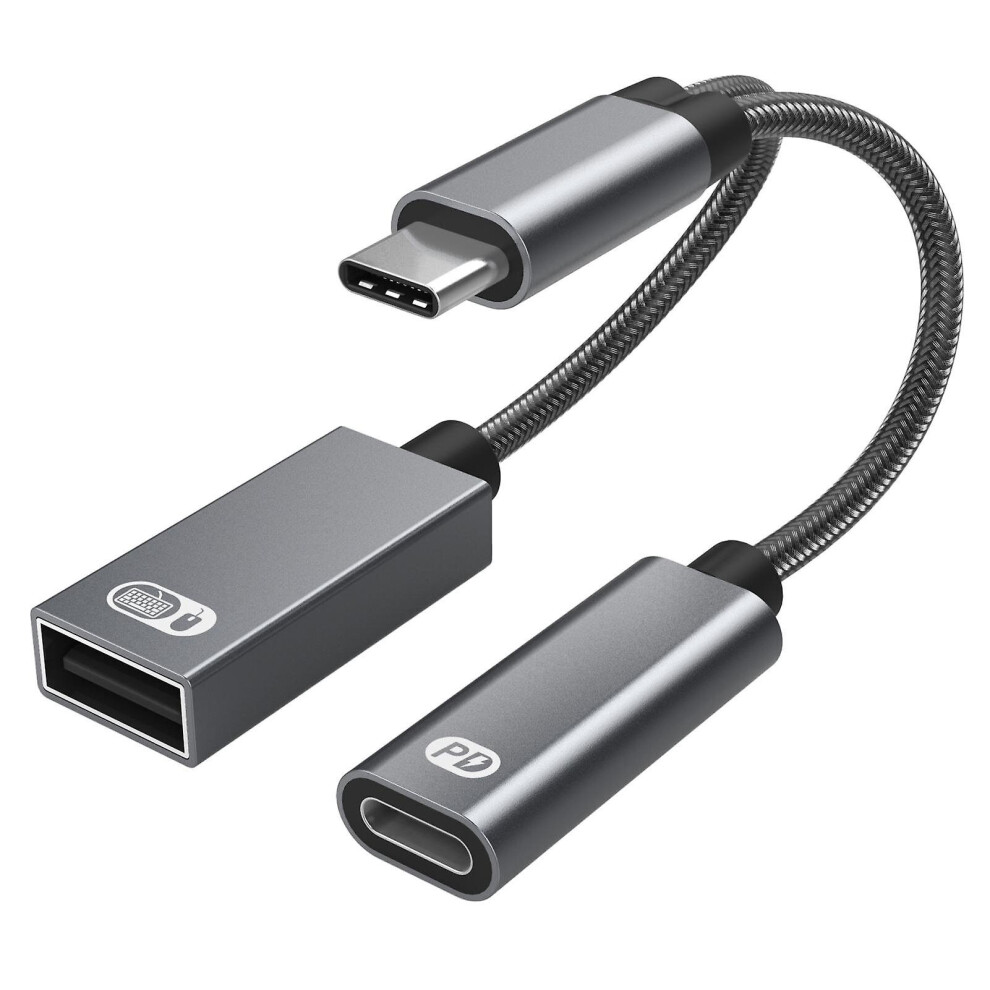 (Gray) Usb C Otg Adapter 2 In 1 Type C Splitter With Pd 60w Fast Charging For Phone Laptop