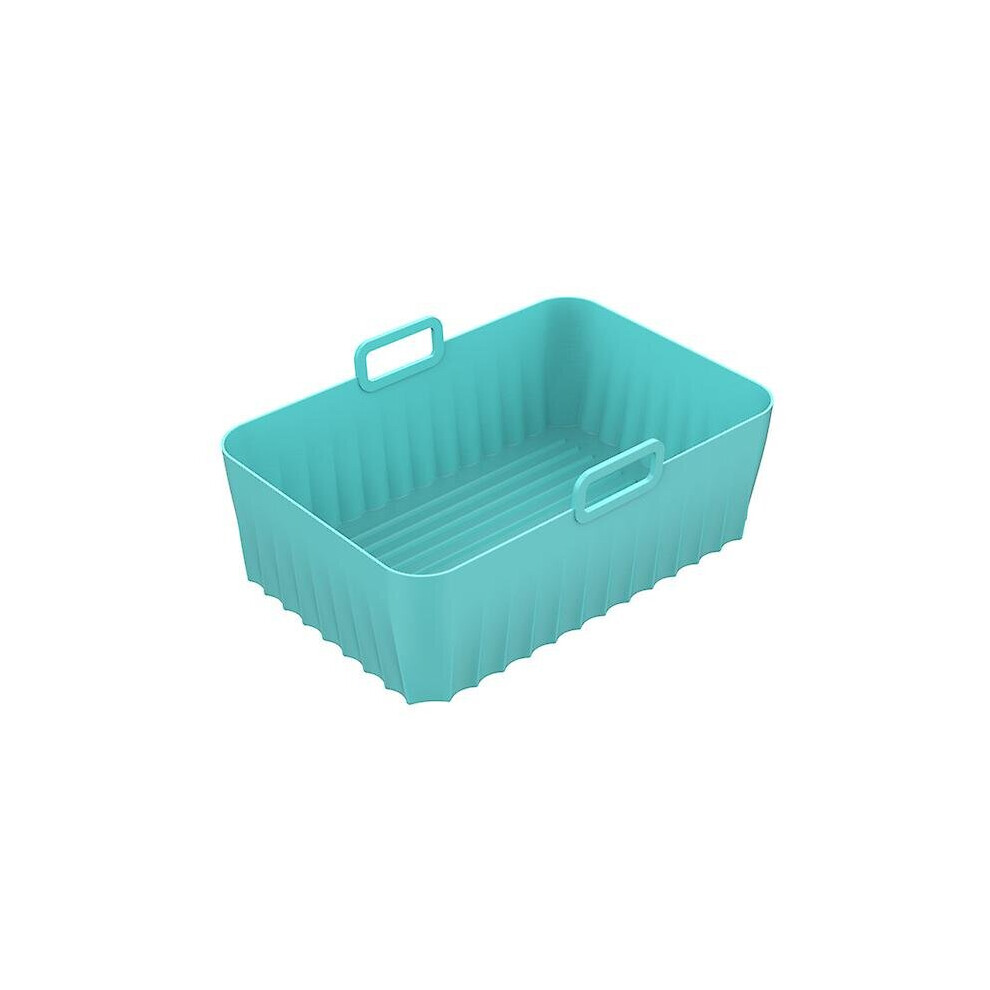 (Blue) 2pcs Silicone Air Fryer Liner Reusable Rectangle Baking Tray With Handle