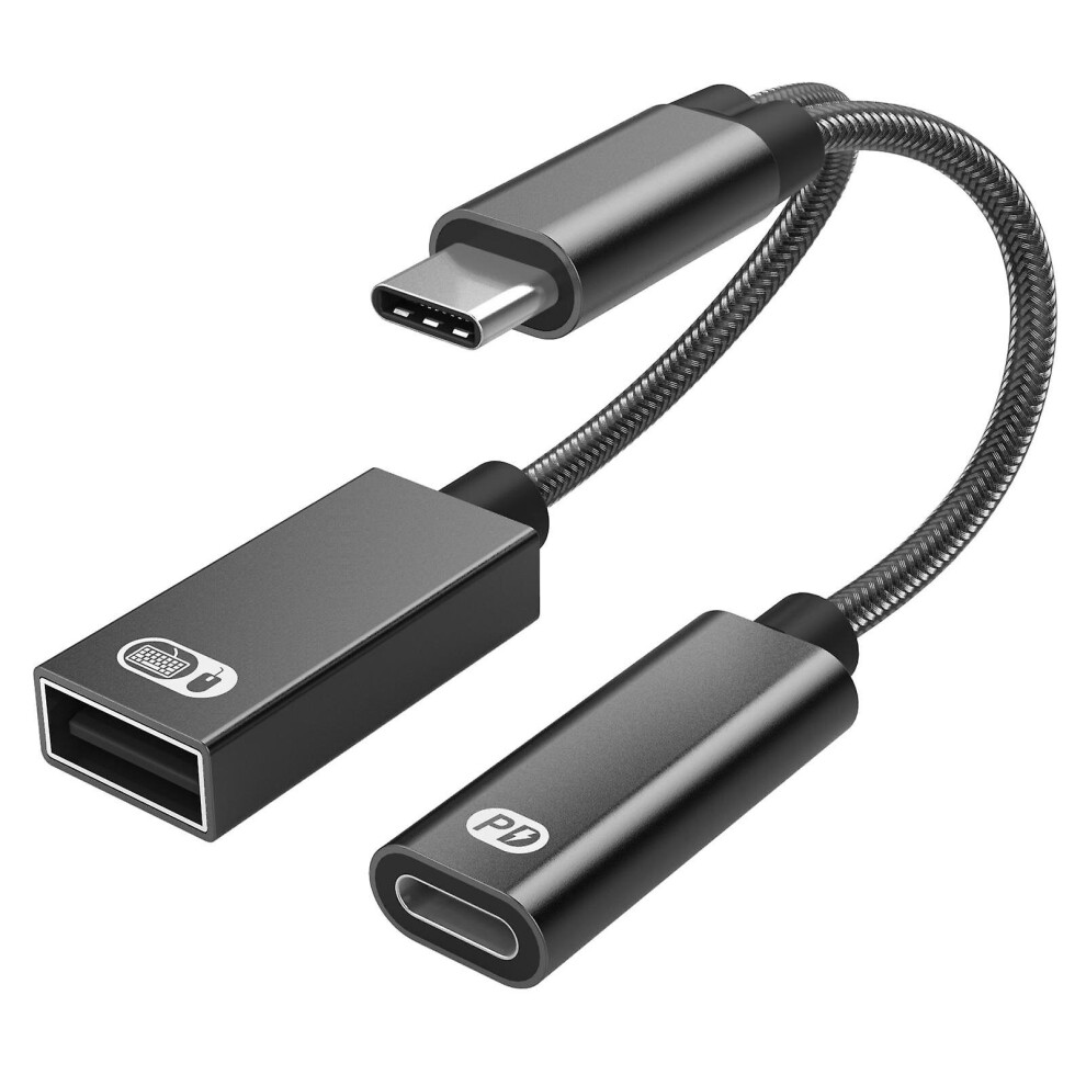 (Black) Usb C Otg Adapter 2 In 1 Type C Splitter With Pd 60w Fast Charging For Phone Laptop