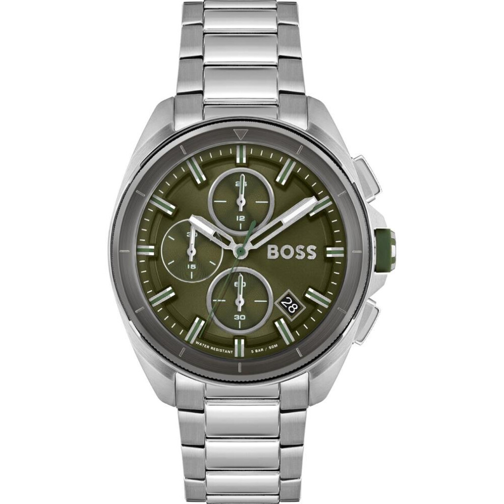 Hugo Boss 1513951 Volane Chronograph Silver Khaki Men's Watch Green,Silver