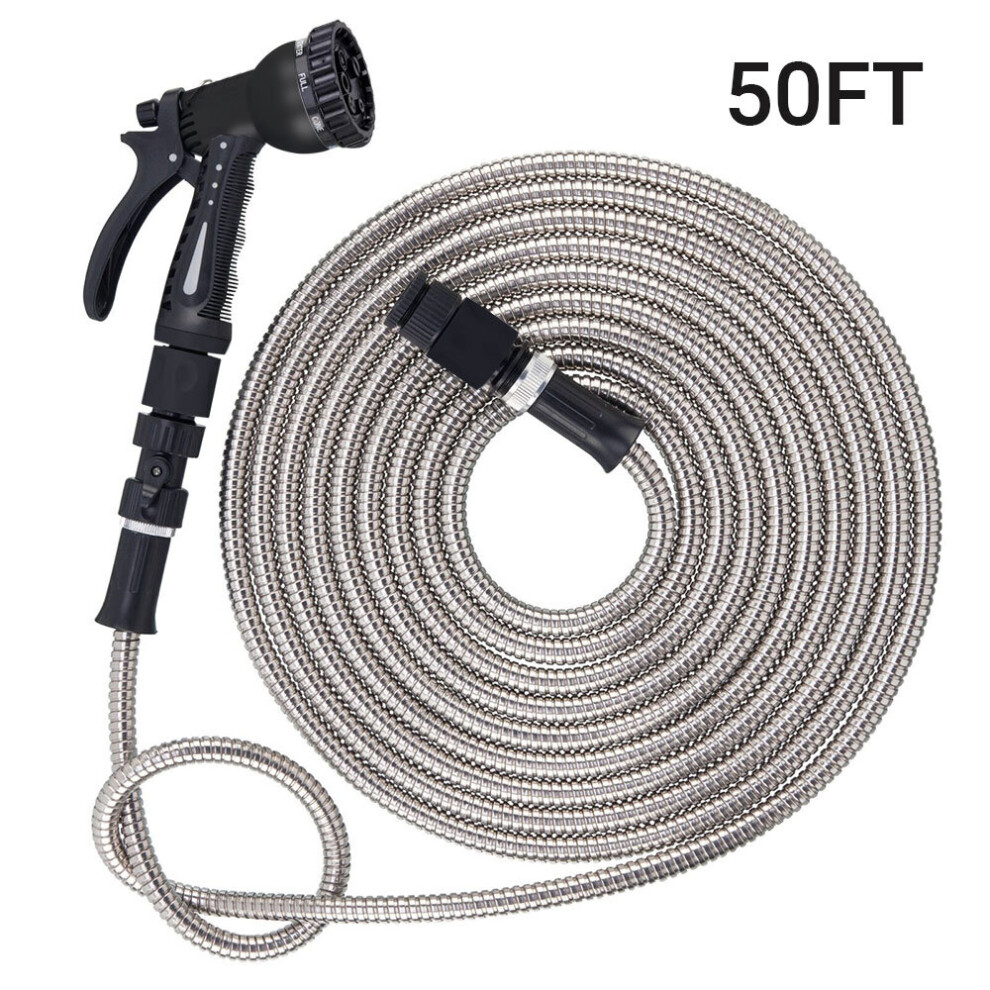 50FT Flexible Metal Garden Hose Stainless Steel Water Hose Kink Free