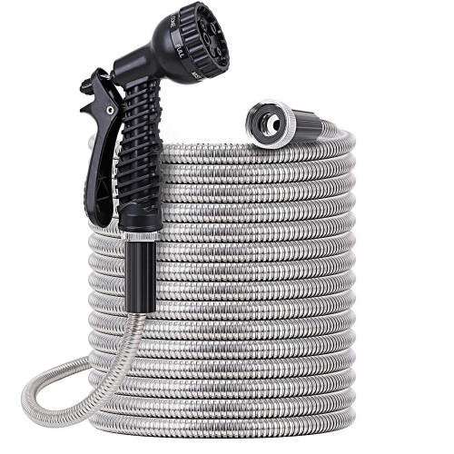50FT Flexible Metal Garden Hose Stainless Steel Water Hose Kink Free