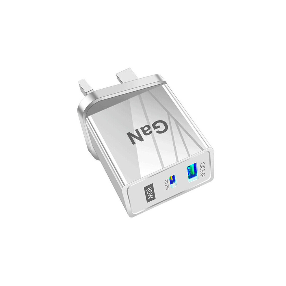 (Grey, UK Plug) 65w Gallium Nitride Charger Gan Charger Pd Fast Charging Power Adapter
