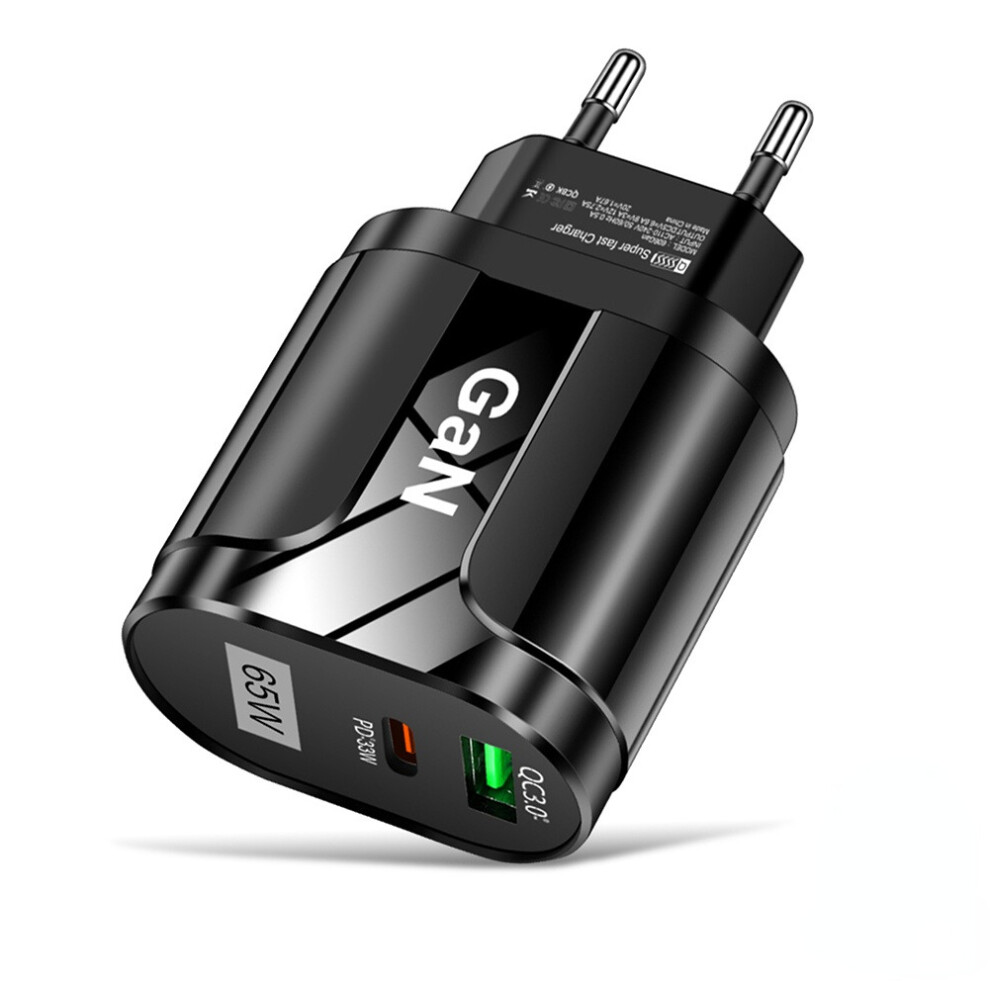 (Black, EU Plug) 65w Gallium Nitride Charger Gan Charger Pd Fast Charging Power Adapter