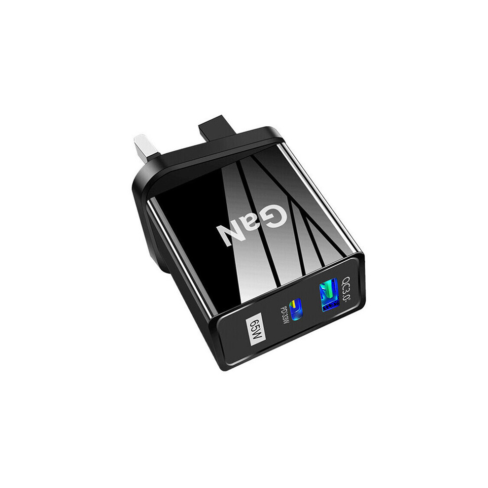 (, Uk Plug) 65W Gallium Nitride Charger Gan Charger Pd Fast Charging Power Adapter Black 768611135725