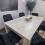 Grey Kitchen Dining Table and 6 Black Tufted Velvet Chairs Set 6