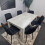 Grey Kitchen Dining Table and 6 Black Tufted Velvet Chairs Set 3