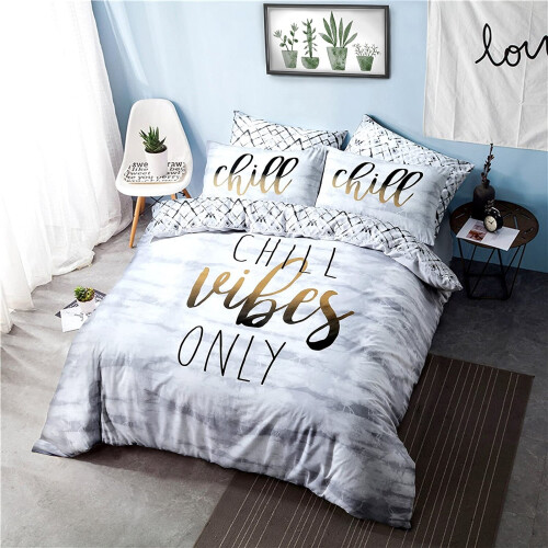 Sleepdown Chill Vibes Only Slogan Waves Duvet Cover Set Double