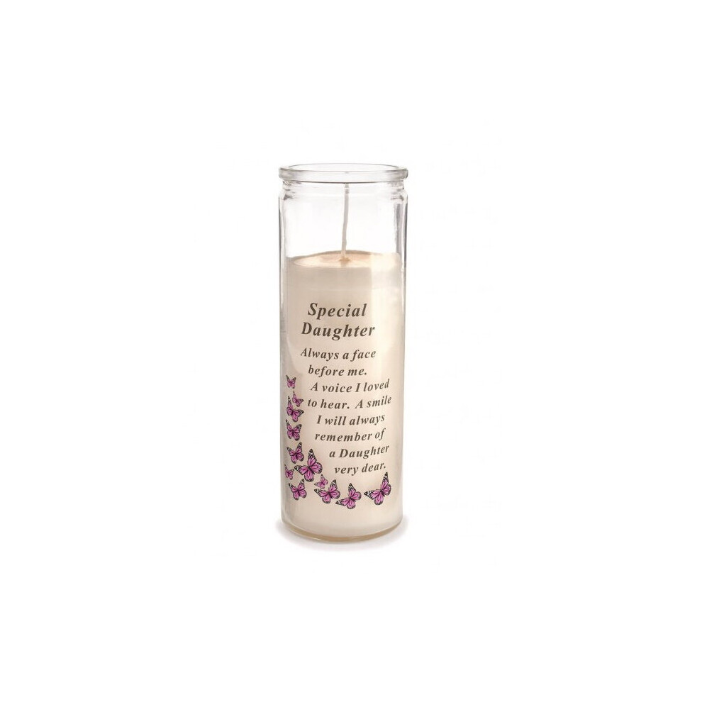 David Fischhoff Pink Graveside Memorial Candle Sentiment Butterfly - Special Daughter