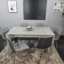 Grey Kitchen Dining Table and 6 Grey Tufted Velvet Chairs Set