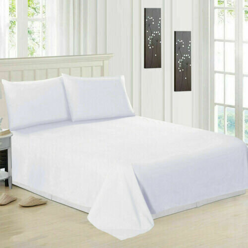(SUPER KING) Luxury Flat Bed Sheet - White 100% Egyptian Cotton