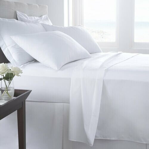 (SUPER KING) Luxury Flat Bed Sheet - White 100% Egyptian Cotton 1