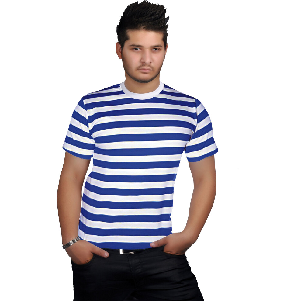 (Large) Adult Men Blue & White Stripe T-Shirt