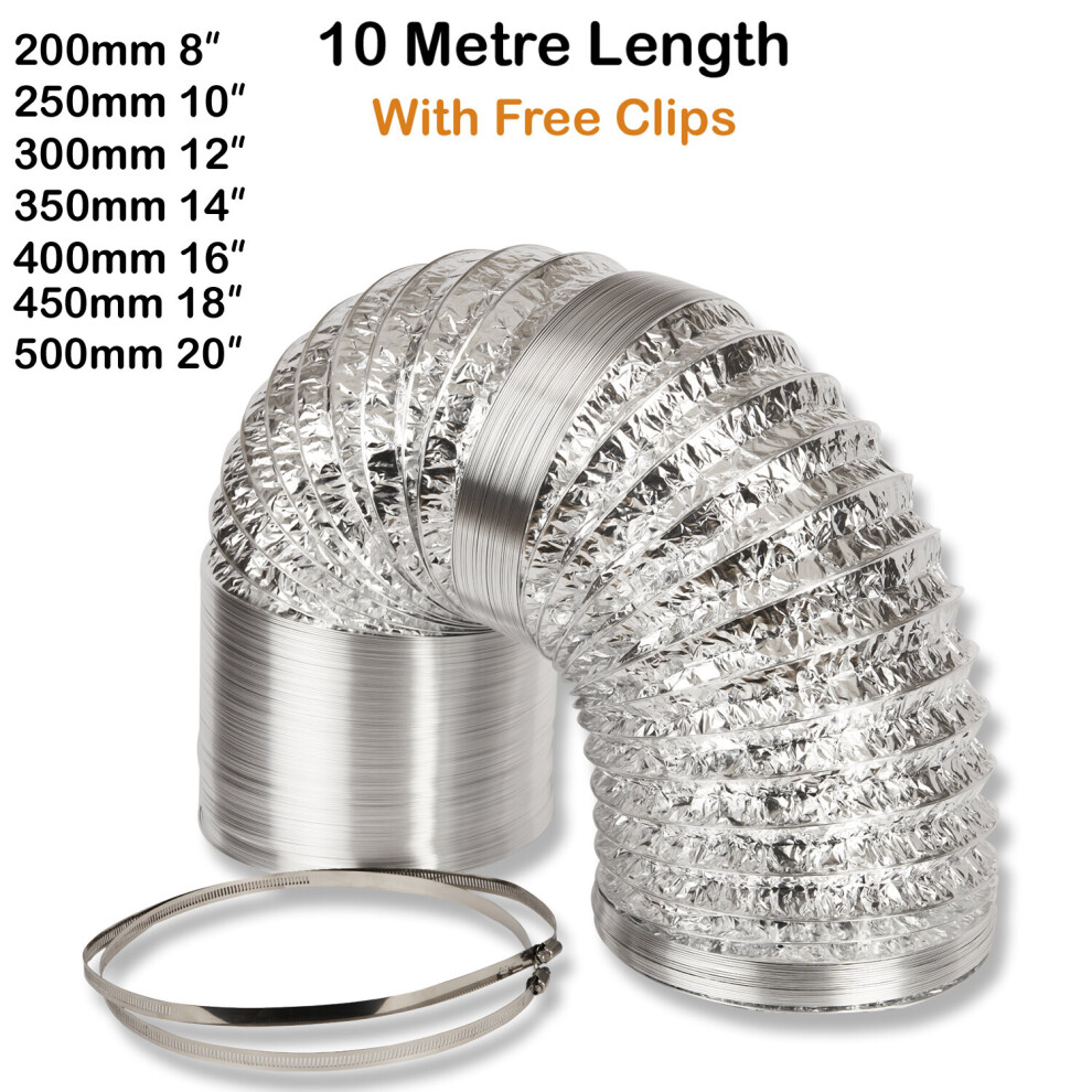 (300Mm X 10M (12")) Air Ducting Aluminium Foil Flexible Ventilation Fan Duct Extractor 3279909696974