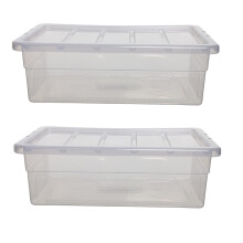 2x 56cm Under Bed Storage Box Spacemaster Clear Plastic Stackable