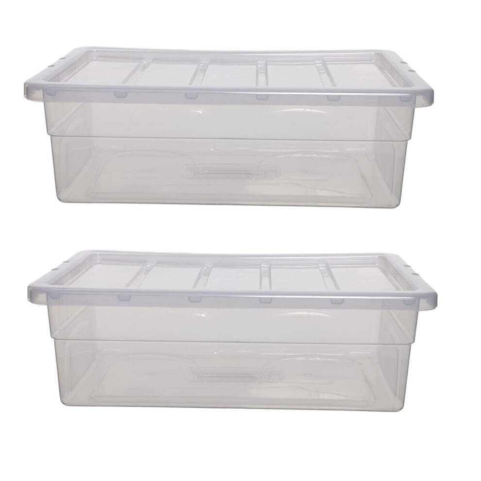 2x 56cm Under Bed Storage Box Spacemaster Clear Plastic Stackable