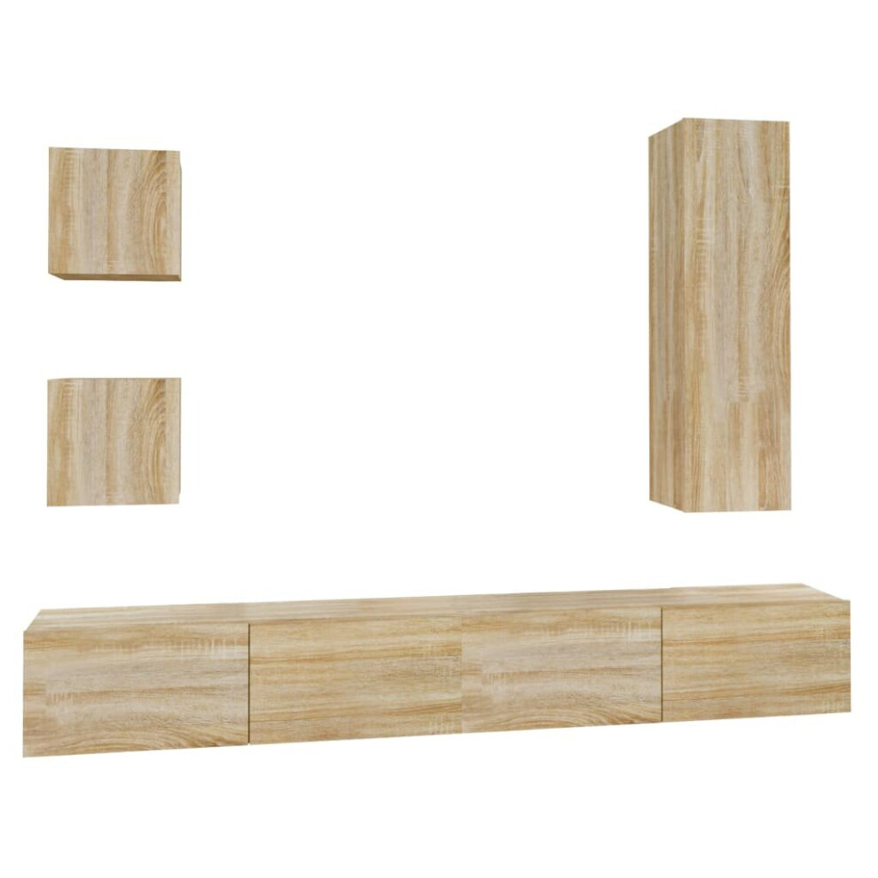 Vidaxl (Sonoma Oak, 100 X 30 X 30 Cm) Tv Cabinet Set 5 Piece Engineered Wood Indoor Media Unit Multi Colours