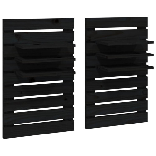 VidaXL (black) vidaXL 2x Solid Wood Pine Wall-mounted Bedside Shelves Storage Multi Colours 1