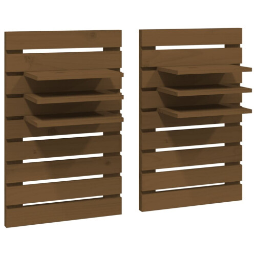 VidaXL (honey brown) vidaXL 2x Solid Wood Pine Wall-mounted Bedside Shelves Storage Multi Colours 1