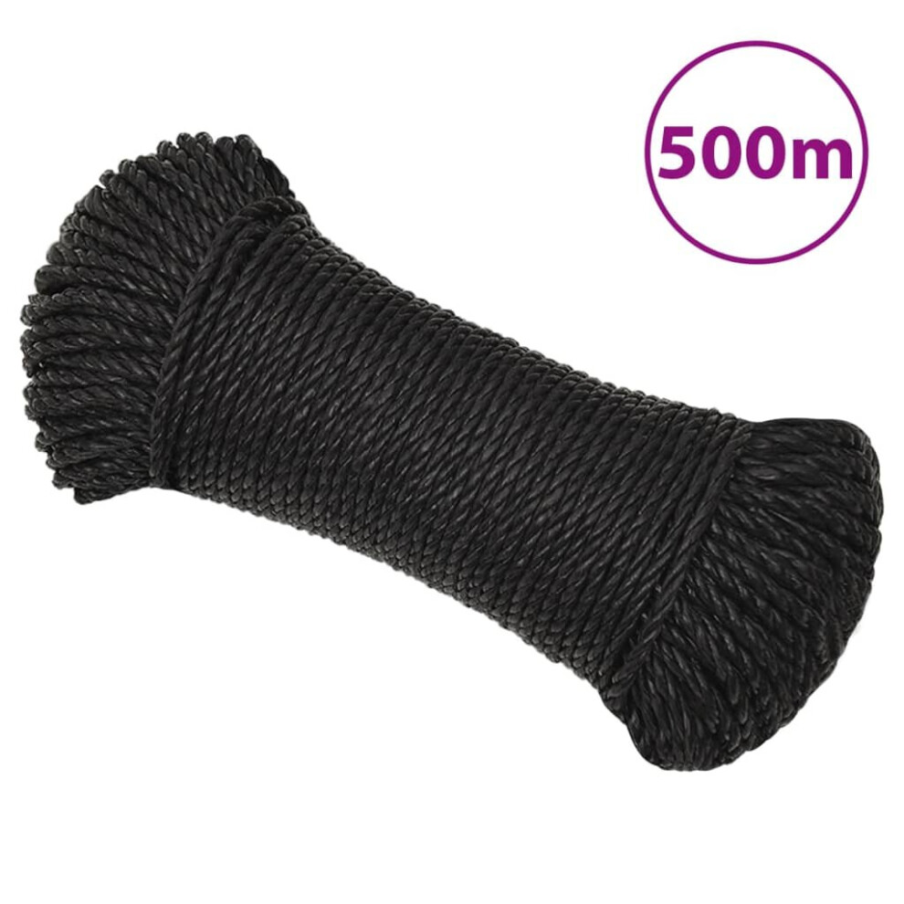 (Black, 6 Mm/ 500 M) Vidaxl Twisted Rope Garden Workshop Line Work Rope Boat Rope Polypropylene 8720287132110