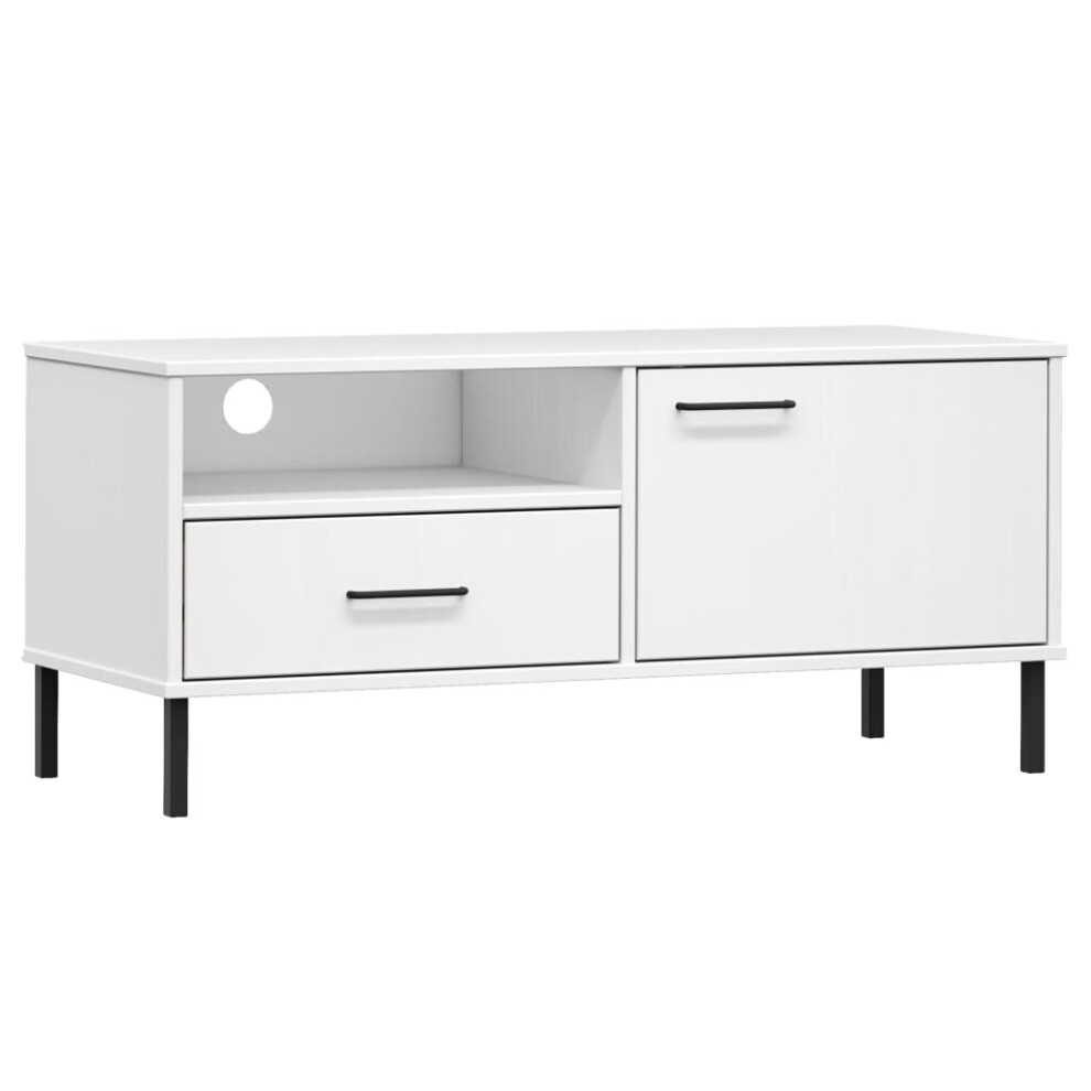 Vidaxl (White) Solid Wood Pine Tv Cabinet With Metal Legs Oslo Furniture Multi Colours