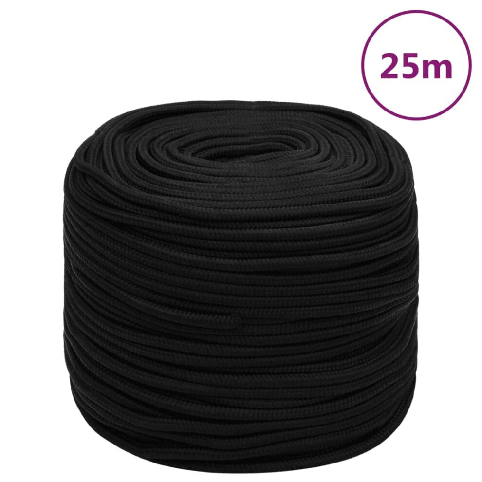 Vidaxl (Black, 10 Mm/ 25 M) Braided Boat Rope Polyester Sturdy Yacht Cable Black/White Multi Sizes
