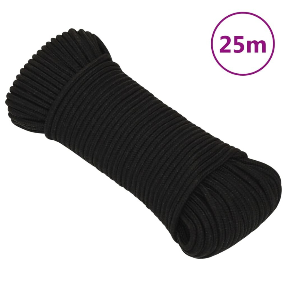 Vidaxl (Black, 5 Mm/ 25 M) Braided Boat Rope Polyester Sturdy Yacht Cable Black/White Multi Sizes