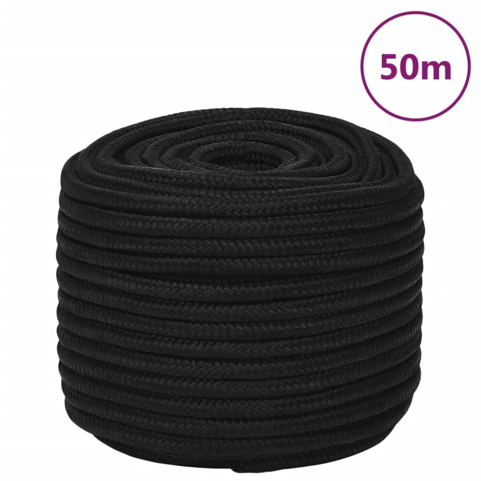 (black, 12 mm/ 50 m) vidaXL Braided Boat Rope Polyester Sturdy Yacht Cable Black/White Multi Sizes