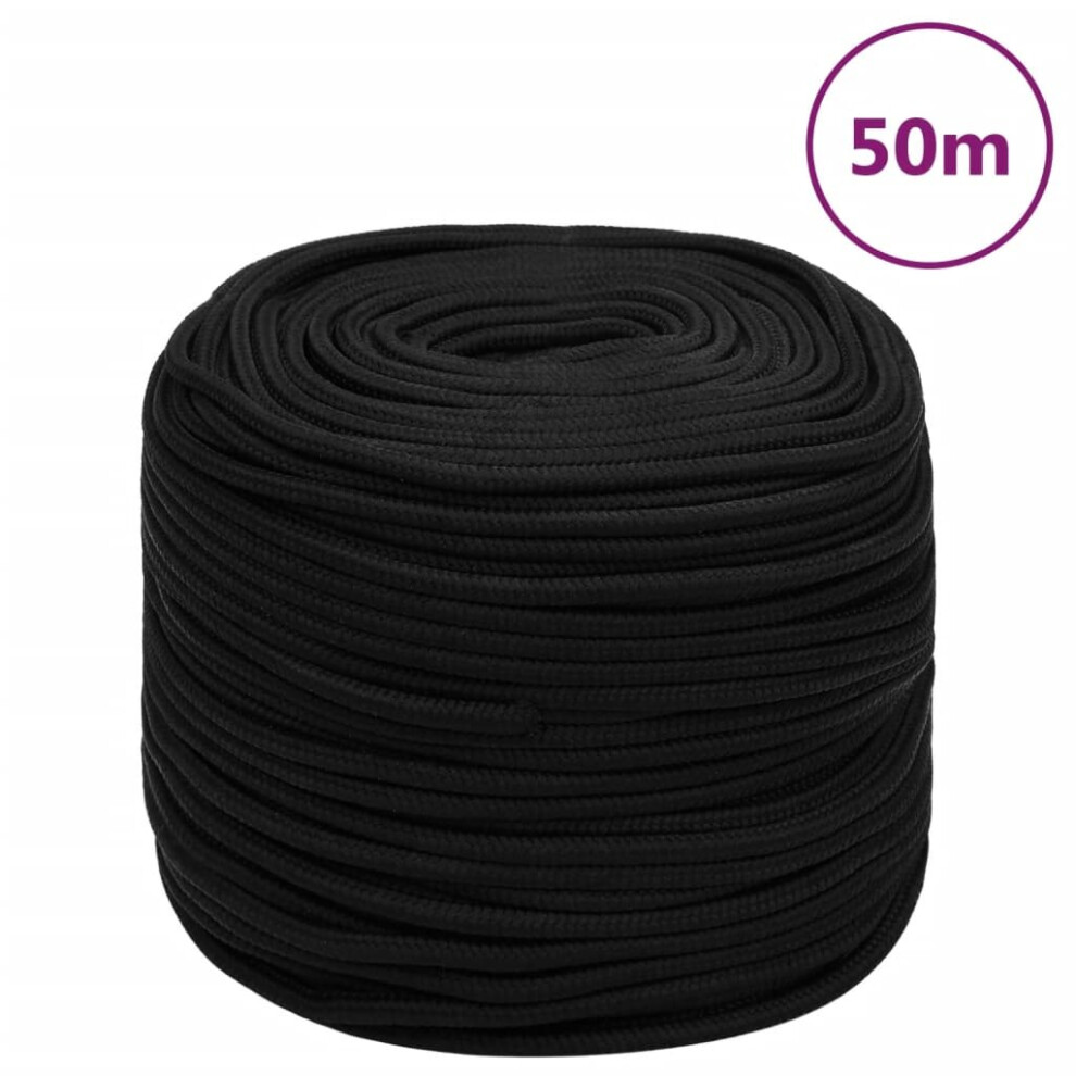 Vidaxl (Black, 10 Mm/ 50 M) Braided Boat Rope Polyester Sturdy Yacht Cable Black/White Multi Sizes
