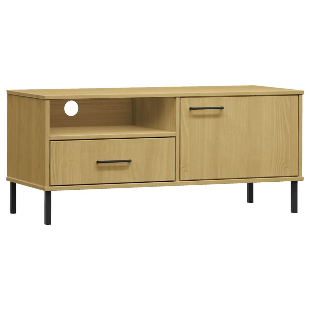 (brown) vidaXL Solid Wood Pine TV Cabinet with Metal Legs OSLO Furniture Multi Colours