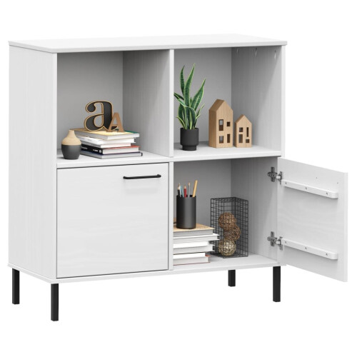 VidaXL (white) vidaXL Solid Wood Bookcase with Metal Legs OSLO Book Storage Multi Colours 2