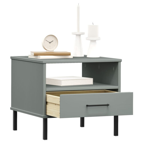 VidaXL (grey) vidaXL Solid Wood Pine Bedside Table with Metal Legs OSLO Desk Multi Colours 2