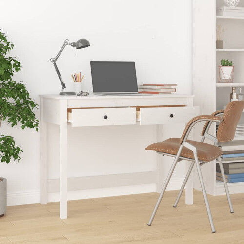 VidaXL (white) vidaXL Solid Wood Pine Desk with Drawers Writing Standing Desk Multi Colours 2