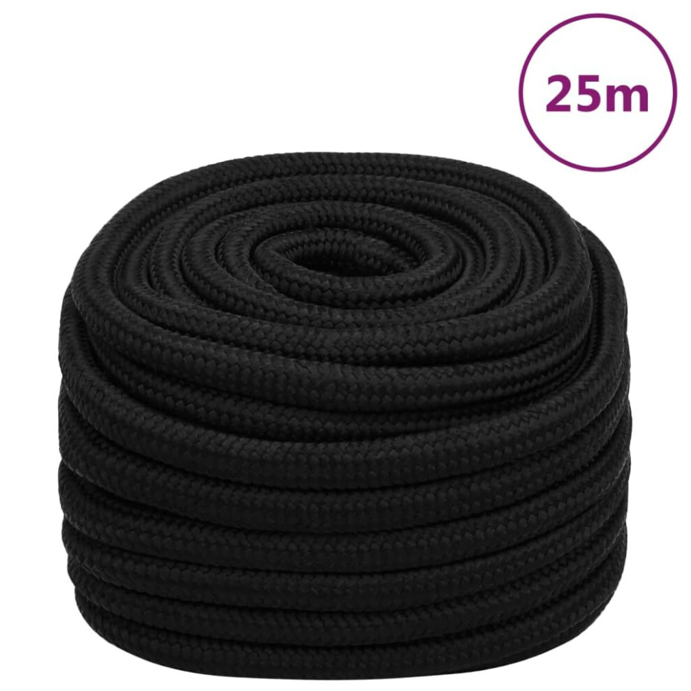 (black, 25 mm/ 25 m) vidaXL Braided Boat Rope Polyester Sturdy Yacht Cable Black/White Multi Sizes