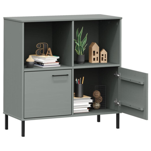 VidaXL (grey) vidaXL Solid Wood Bookcase with Metal Legs OSLO Book Storage Multi Colours 2