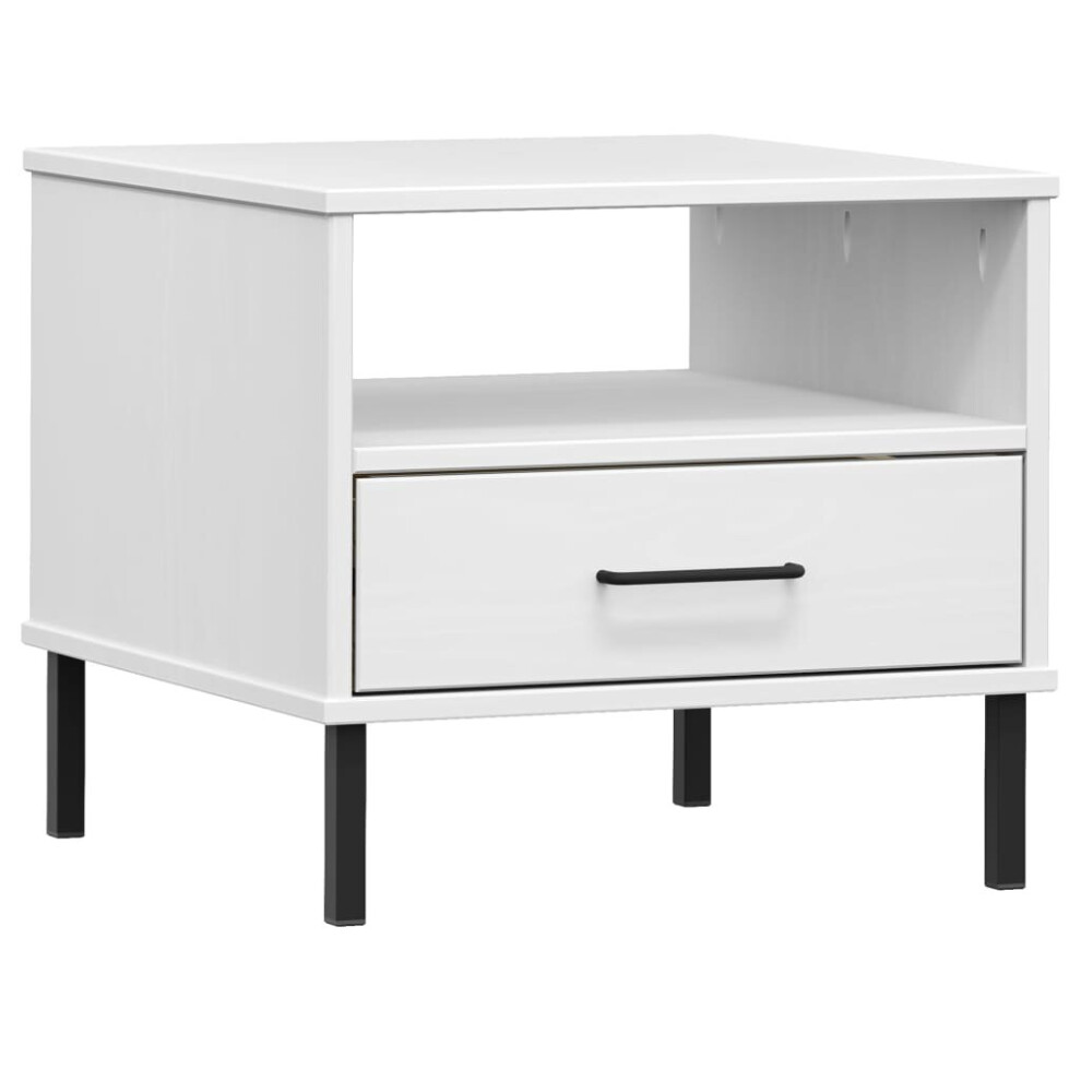 Vidaxl Bedside Table - Solid Pine Wood - White - Metal Legs - 1 Drawer - Oslo Range - Image 2