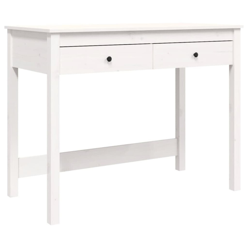 (white) vidaXL Solid Wood Pine Desk with Drawers Writing Standing Desk Multi Colours