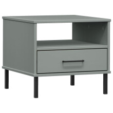 (grey) vidaXL Solid Wood Pine Bedside Table with Metal Legs OSLO Desk Multi Colours