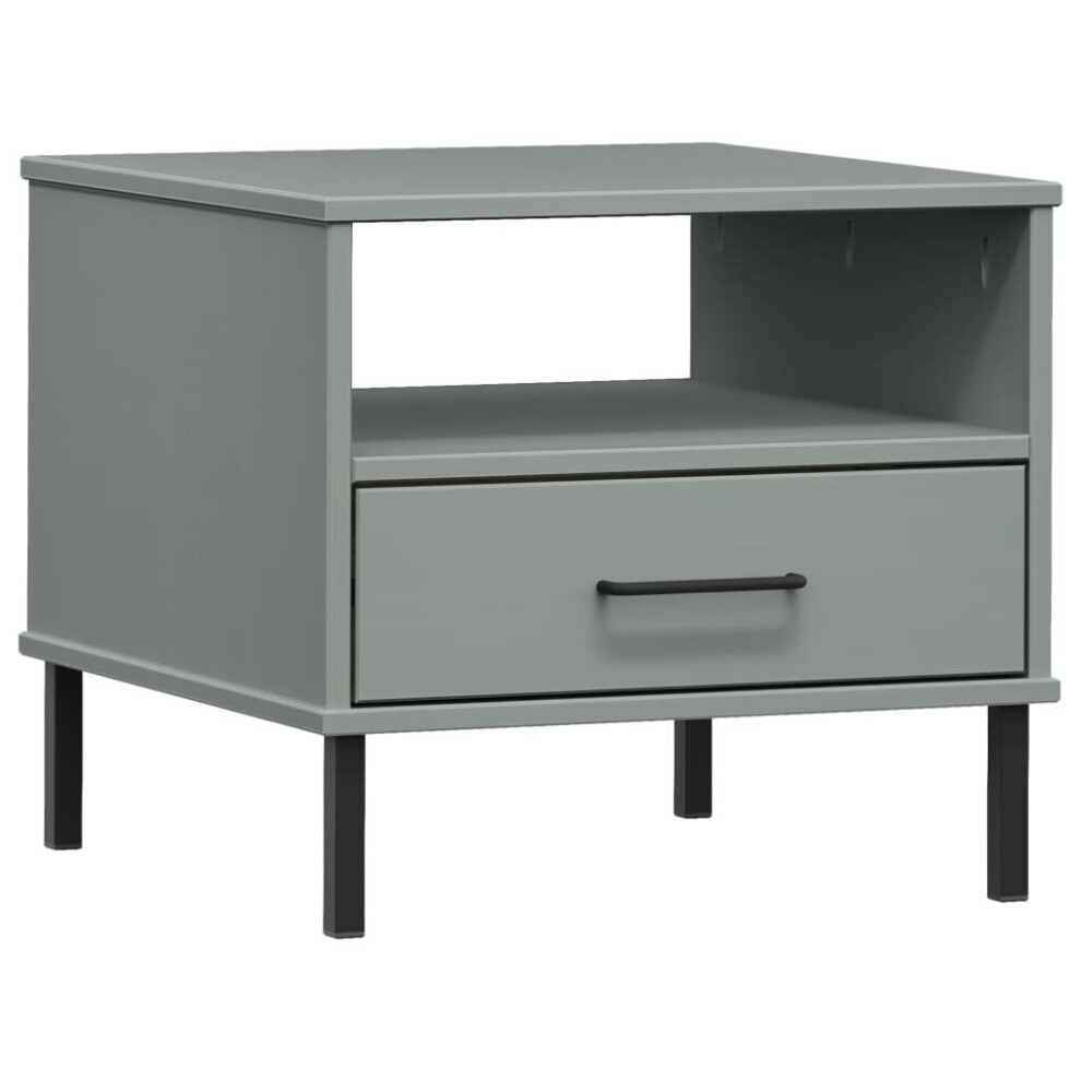 (grey) vidaXL Solid Wood Pine Bedside Table with Metal Legs OSLO Desk Multi Colours