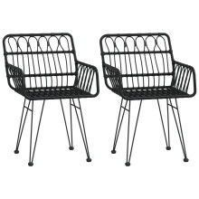 (black) vidaXL 2x Garden Chairs with Armrest PE Rattan Patio Armchair Black/Brown