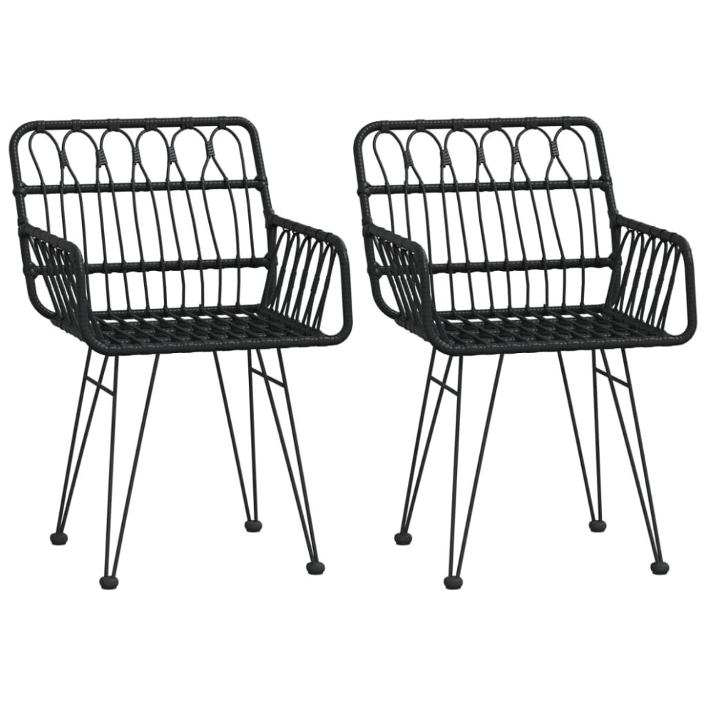 Vidaxl (Black) 2X Garden Chairs With Armrest Pe Rattan Patio Armchair Black/Brown