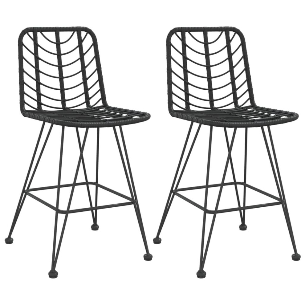 (black) vidaXL 2x Bar Stools PE Rattan and Steel Garden Restaurant Chair Black/Brown