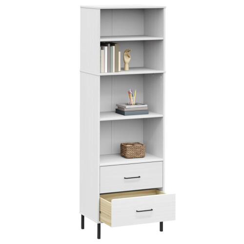 VidaXL (white) vidaXL Solid Wood Bookcase with 2 Drawers OSLO Storage Rack Multi Colours 2