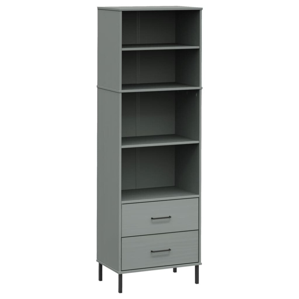 (grey) vidaXL Solid Wood Bookcase with 2 Drawers OSLO Storage Rack Multi Colours