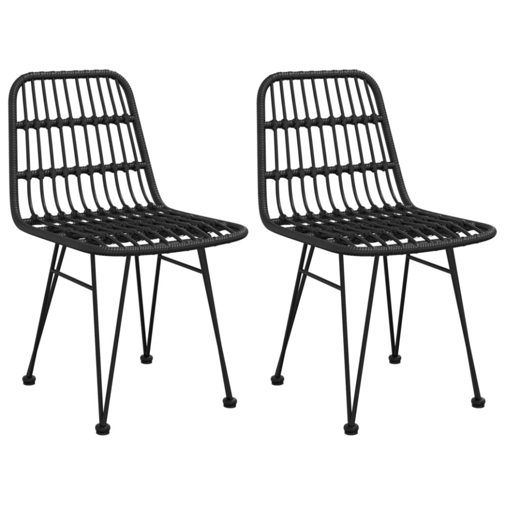 (black) vidaXL 2x Garden Chairs PE Rattan Patio Dinner Outdoor Picnic Seat Black/Brown