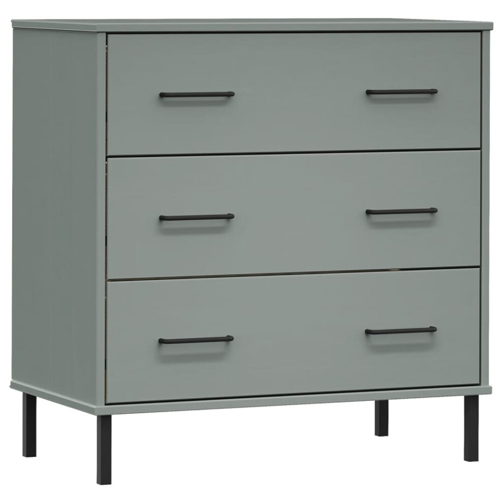 (grey) vidaXL Solid Wood Sideboard with 3 Drawers OSLO Wooden Furniture Multi Colours