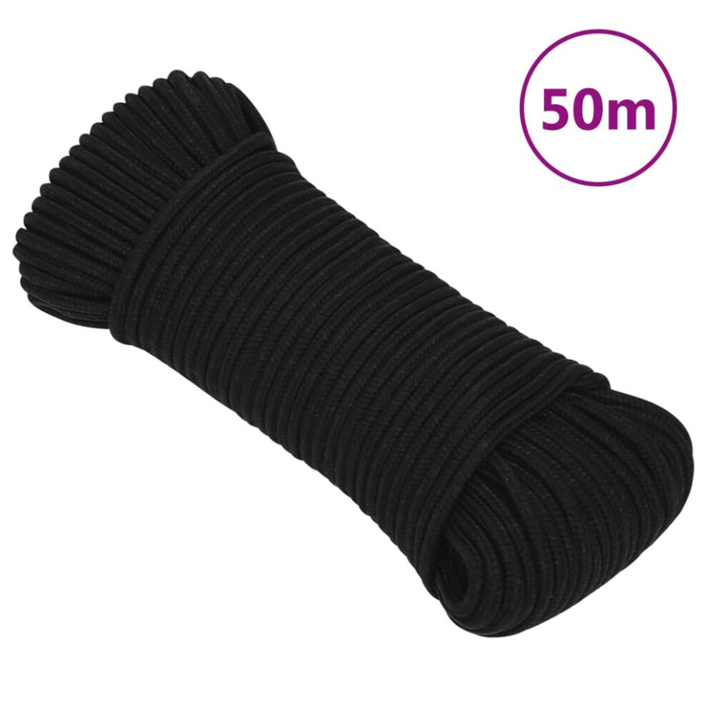 Vidaxl (, 4 Mm/ 50 M) Braided Boat Rope Polyester Sturdy Yacht Cable Multi Sizes Black/White