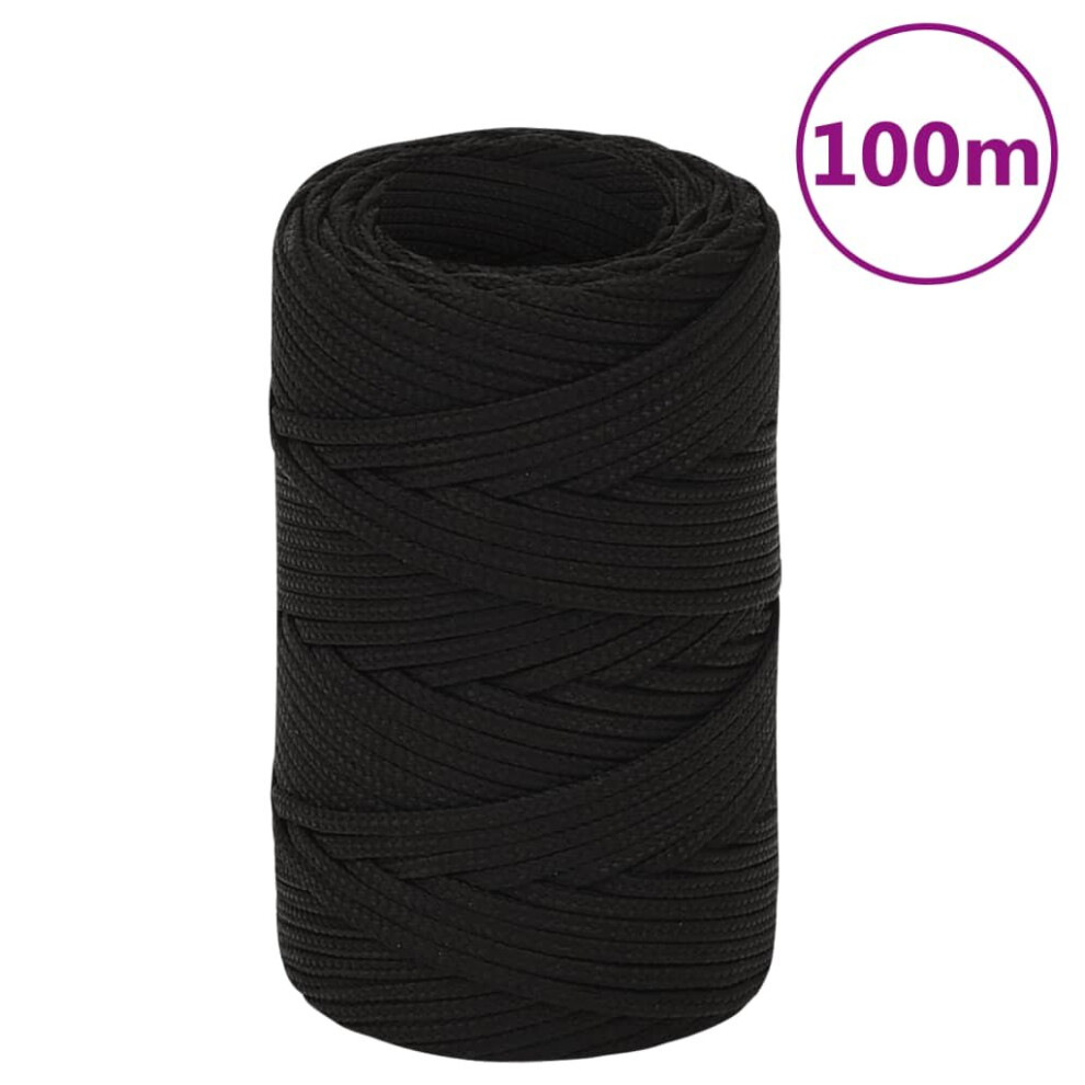 Vidaxl (Black, 2 Mm/ 100 M) Braided Boat Rope Polyester Sturdy Yacht Cable Black/White Multi Sizes