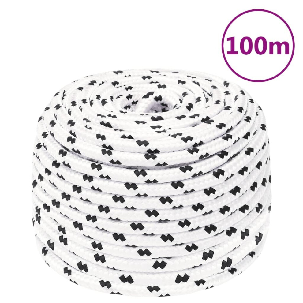 Vidaxl (White, 10 Mm/ 100 M) Braided Boat Rope Polyester Sturdy Yacht Cable Black/White Multi Sizes