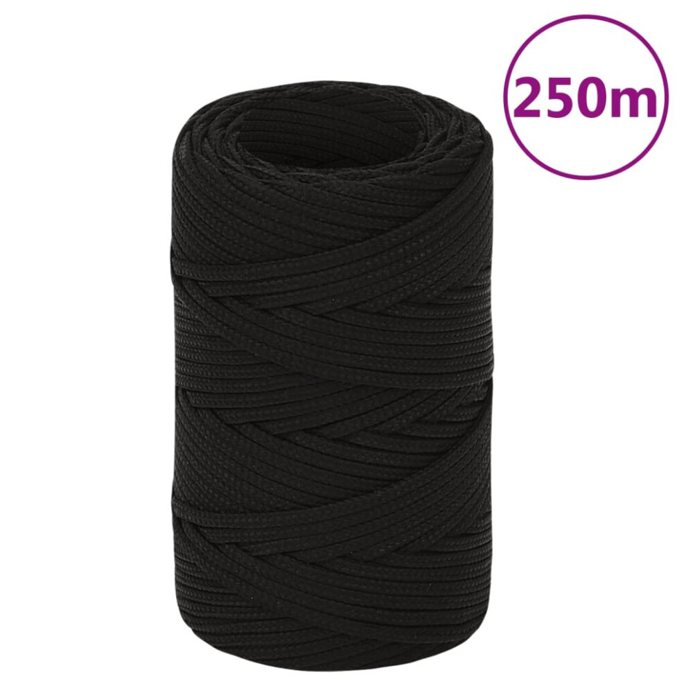 Vidaxl (Black, 2 Mm/ 250 M) Braided Boat Rope Polyester Sturdy Yacht Cable Black/White Multi Sizes